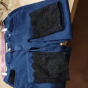 Jeggings & lace. Unique:blue with black lace. Hybrid and Company, size 15